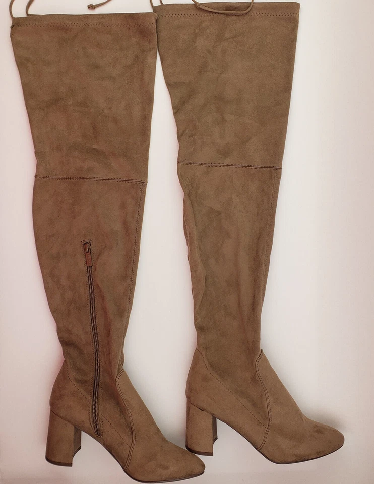 Mujer Breckelles Vanessa Marrón Sobre la Rodilla Bota Gruesa Tacón Bloque Talla 7 Foto 2 de 4