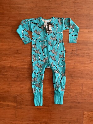 Bonds Blue Green Lemur Zip Wondersuit Size BNWT Grey Black White