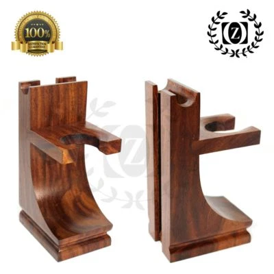 ZEVA Mission Style Classic Wooden Safety, Straight Razor & Brush Stand Walnut Finish