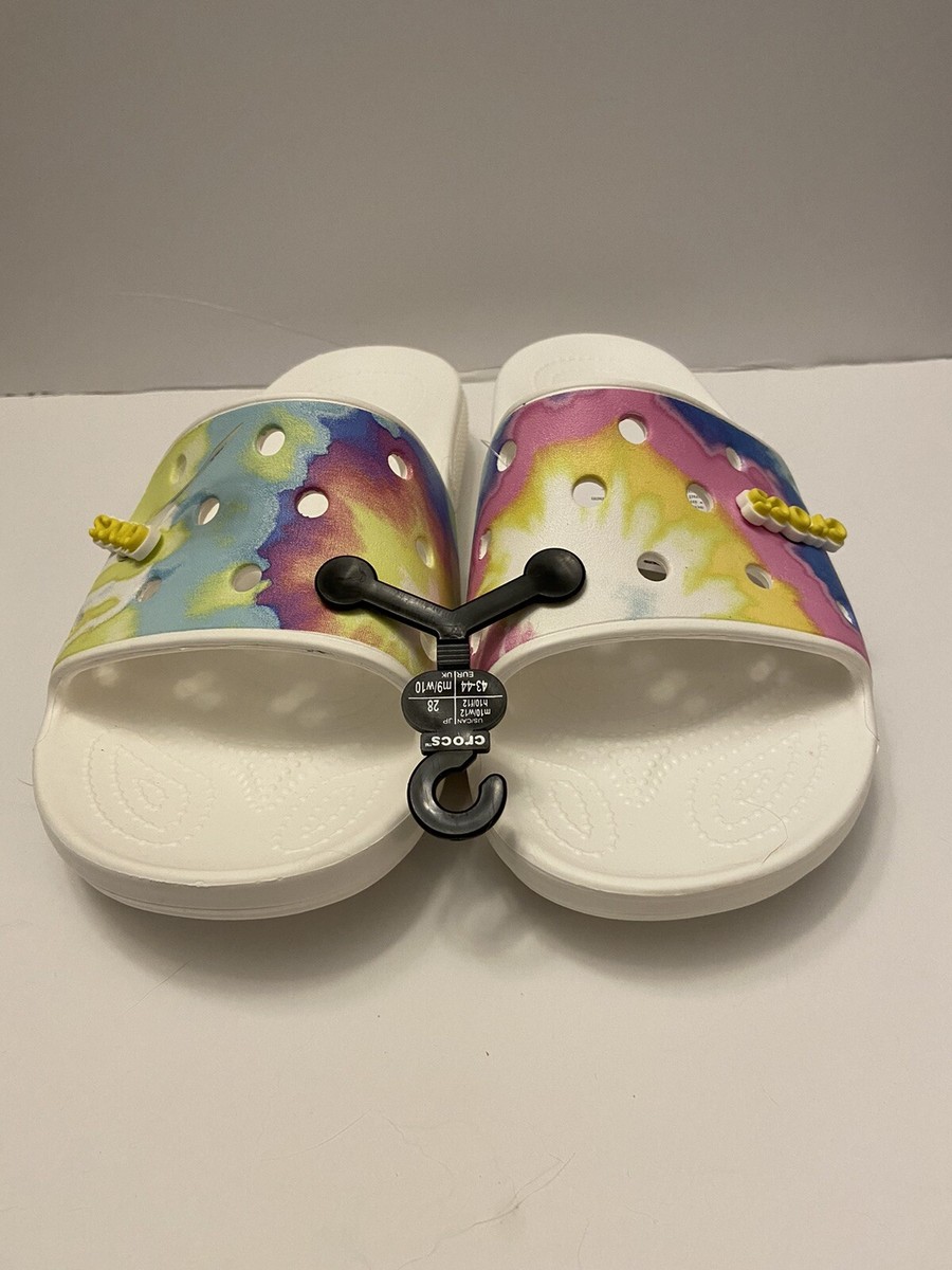 Crocs Men Size 4 Women Size 6 Unisex Classic Graphic Slide Sandals Tie Dye White Crocs Men main image 2
