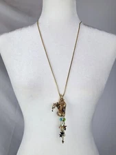 KIRKS FOLLY Enamel Crystal Accented Wizard Merlin Brooch Pendant Necklace