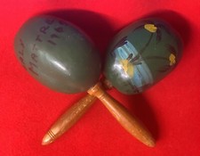 Vintage Pair Hand Painted 9 Maracas Souvenir Of 1965 Puerto Rico SEALY Co. Trip