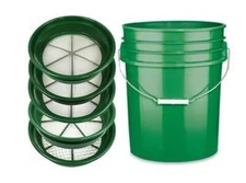 5pc CLASSIFIER SIFTING PAN SET  GOLD PANNING 1/2 1/4 1/8 1/12 1/20 FREE Bucket