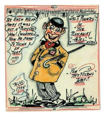 Vintage WALTER CATLETT Signed ART POSTCARD RUNAWAY GIRL JAMES T POWERS Actor