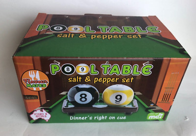 Salt & Pepper Shakers Set Flavour Mates Pool Table Ball Design NEW Comes W/Box