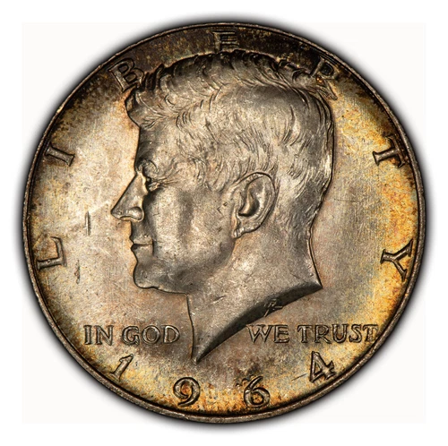 1964 50c Kennedy Half Dollar - Deep Rainbow Toning - BU - SKU-Z3952