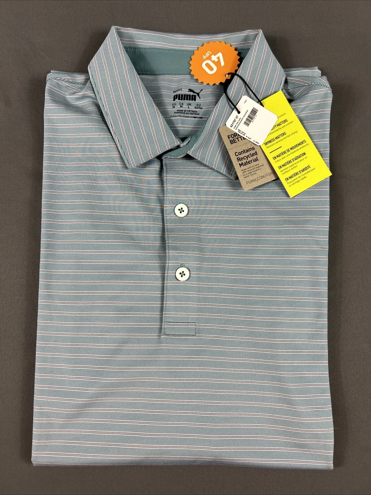 Puma Golf Shirt Polo Mattr Bay Striped Medium Bold Blue Polyester NWT MSRP $80