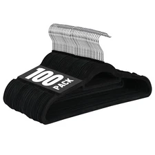 100PCS Velvet Hangers Premium Non-Slip Clothes Hangers w/360° Swivel Hook Black