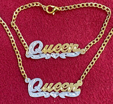 LADY PERSONALIZED NAME PLATE NECKLACE AND BRACELET SET cuban chain USA SELLER