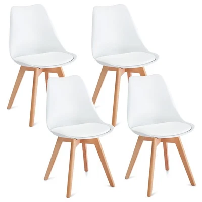 Lot de 4 chaises salle à manger style scandinave synthétique blanc et pieds bois - Photo 1/4