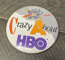 Vintage HBO Pinback Button “Crazy About HBO” 3.25”