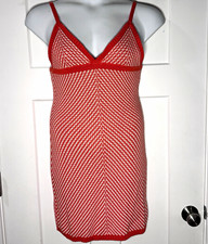 SAGE THE LABEL Knit Bodycon Orange & Cream Dress V-Neck Strappy Short L