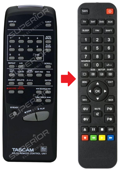 Ersatz Fernbedienung FüR Tascam RC-32 / MD-301 / MD-350-image