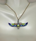 Egyptian Revival Enamel Winged Scarab Insect Pendant Necklace Art Deco Silver — photo 6