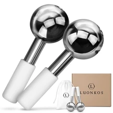 LUONKOS Gua Sha Ice Globes - Set of 2, Silver Stainless Steel - Facial Massag...