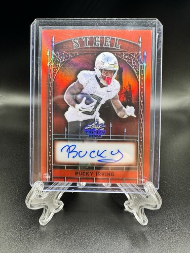 2024 Leaf Trinity Bucky Irving Steel Auto Red /5 Tampa Bay Bucaneers