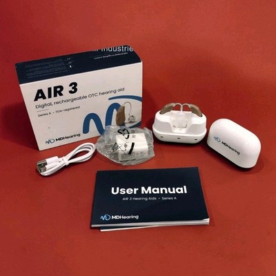MDHearing Air 3 Digital Rechargeable Bluetooth OTC Beige Hearing Aids NEW 