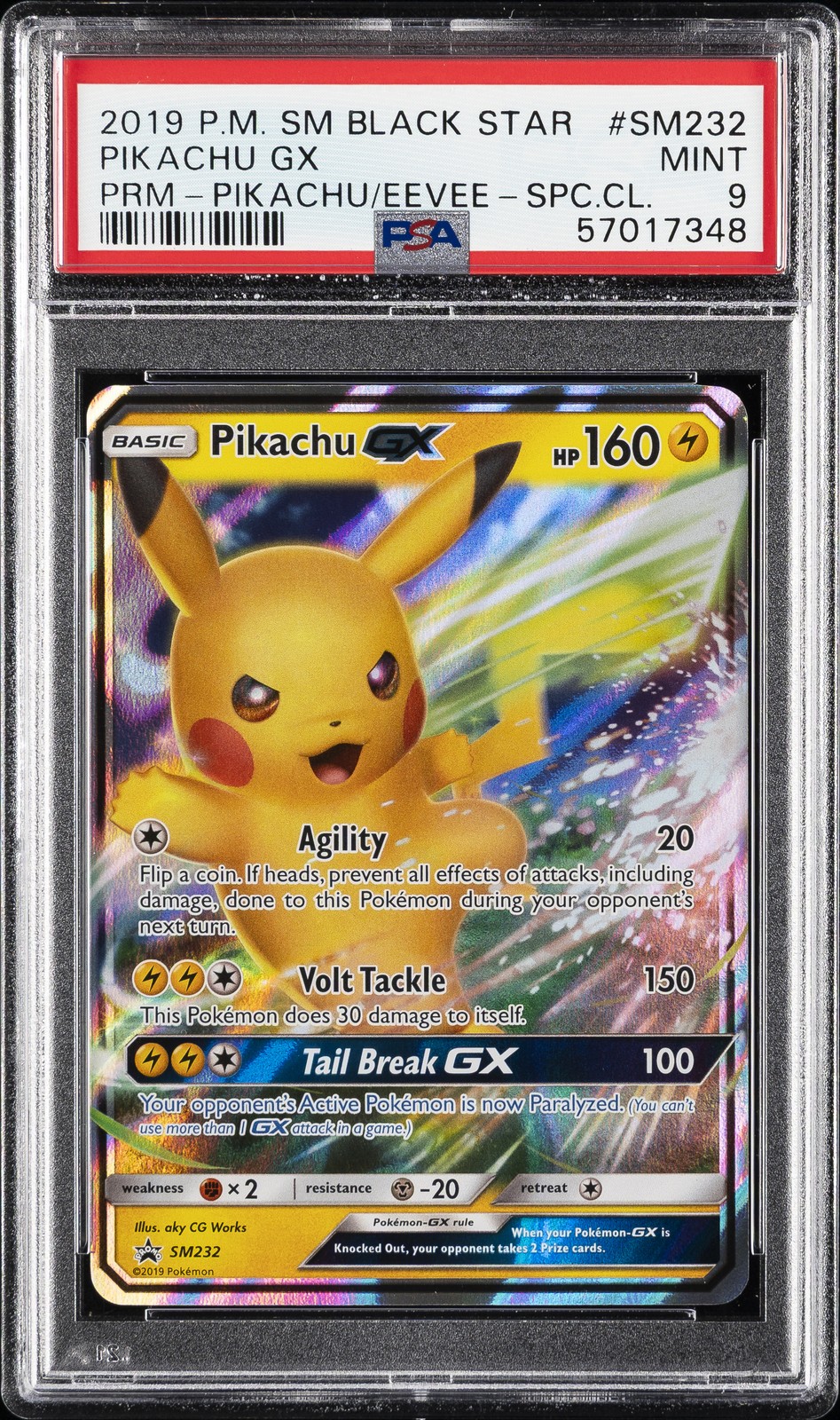 2019 POKEMON SM BLACK STAR PROMO #SM232 PIKACHU GX PSA 9