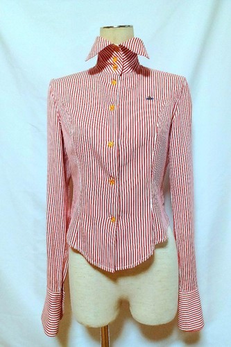 Camisa Vivienne Westwood Años 90 Rayas Rojas Cuello Alto De Colección M 10 Retro Reino Unido - Imagen 2 de 11