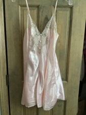 VTG 90s Victoria Secret Pink Ecru Lace thin Strap Pajama Negligee Small