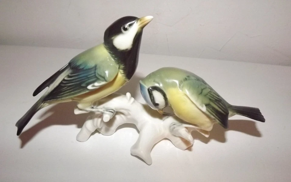 couple d' oiseaux,mésange, Porcelaine de Saxe, KARL ENS, TRES BON ETAT - Photo 3/4