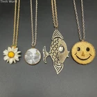 Vintage 1970s 80s Costume Jewelry Lot 4 Necklaces Fish Smiley Daisy Carriage