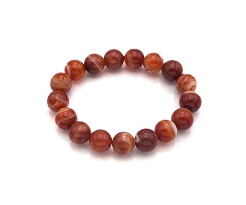 Natural Orange Red Banded Agate Stretch Bracelet, EF14 - Picture 1 of 5