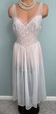 Vtg SHEER Chiffon Nylon Vanity Fair Nightgown 36 Bridal Elegance Embroidered
