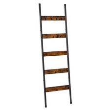 Blanket Ladder, 5-Tier Towel Rack with Hooks, Wall-Leaning Blanket Rack, Deco...