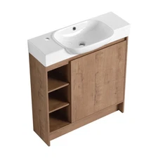 30'' Freestanding Bathroom Vanity with White Ceramic Sink & Soft-Close Door, KD-