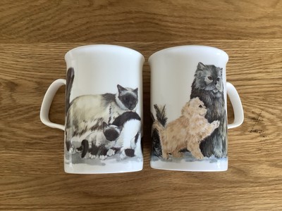 Roy Kirkham Katzenliebhaber Tasse K M Hassall Kunstwerk Siam & Stoffpuppe 1989 x 2