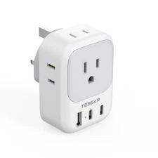 TESSAN US to UK Type G Travel Adapter - 4 Outlets, 3 USB Ports (2 USB-C)