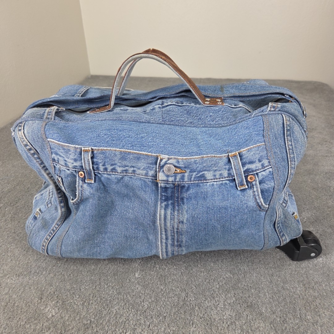 Vtg Levis Lee Denim Jean Rolling Suitcase Bag Handmade Hand
