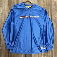 Vintage Tommy Hilfiger Athletics Jersey Long Sleeve Shirt Blue 90s Mens Large