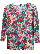 Talbots Cotton Blend Floral Print 3/4 Sleeve Button-Up Cardigan Sweater Size LGE