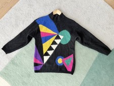 VTG STUNNING One-of-a-kind Wool Knit Colorful ZipBack Sweater Abstract Geometric