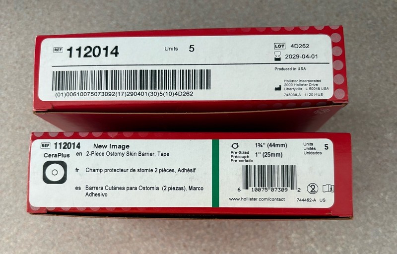 2 Boxes of 5- CeraPlus Ostomy Skin Barrier, 1 3/4" Flange, 1" Precut, 2028