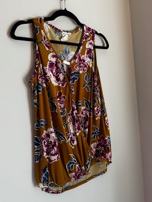 Emi & Joe size Medium yellow sleeveless Blouse flowers Cottagecore