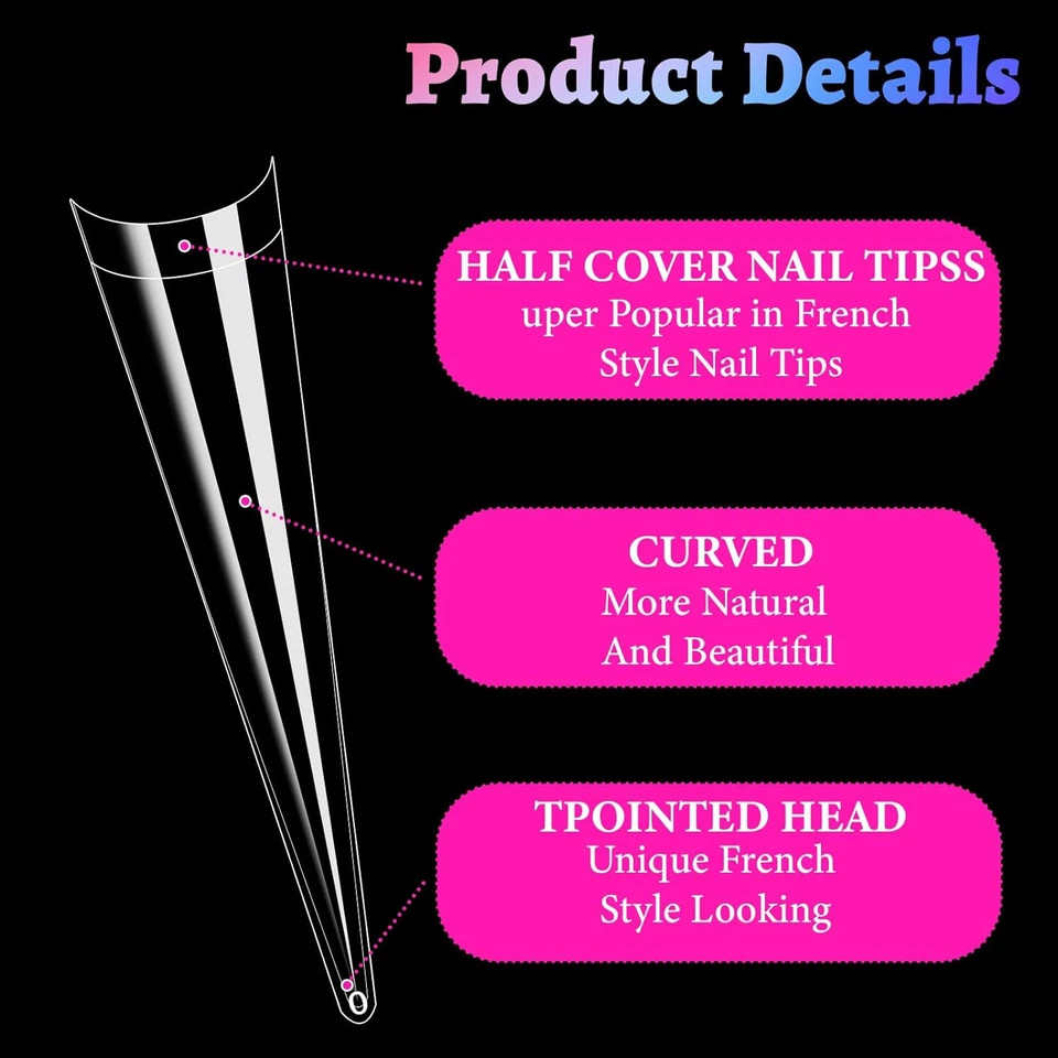 600st Falsche Nagel Tips Extra Lange Transparente Konische Kunstnägel Stiletto B - Bild 3 von 4