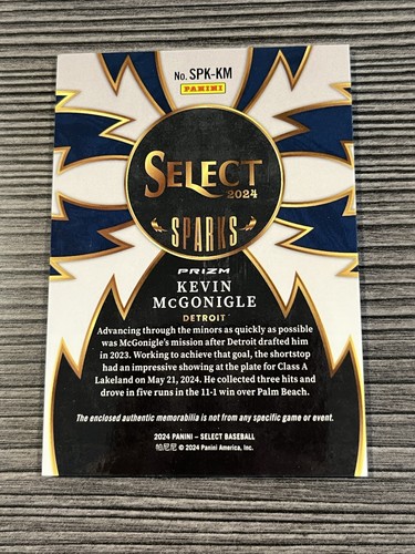 2024 Panini Select Kevin McGonigle RC #SPK-KM Sparks Patch Flash Prizm Tigers - Picture 6 of 11