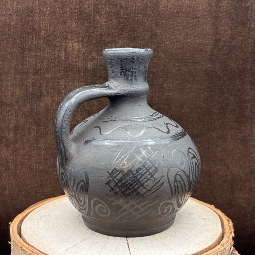 Piccolo vaso vintage in ceramica nera su nera Cruet 4,75" Mediterraneo? - Foto 4 di 15