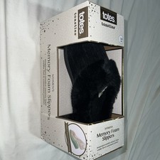 Totes Women  s Cozy Slippers Size 8-9 Faux Fur Trim Black Memory Foam NIB