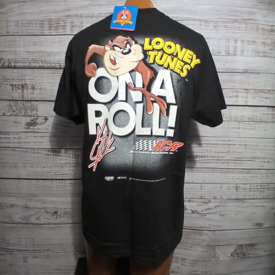 Vintage 90s Kevin Harvick T Shirt Mens M Black Looney Tunes Taz Nascar Racing - Image 2 of 4