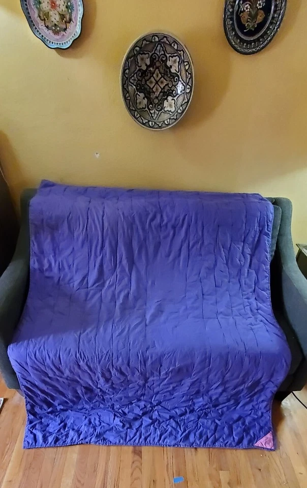 Handmade Large Kitty Cat Block Quilt Throw Bed Cover - 110" x 78" - Purple - Image 3 of 4