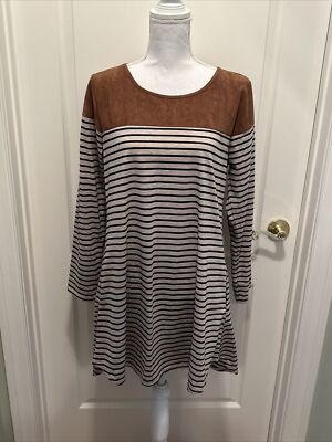 ALTAR'D STATE Long Sleeve Brown Striped w/Faux Suede Knee Length Dress Size  Med. | eBay
