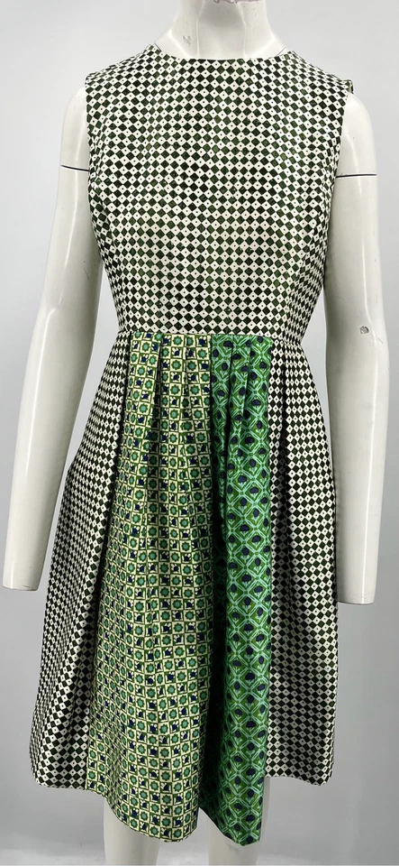 Vestido Oscar De La Renta P13 ALTRD Verde Estampado Geométrico Ajuste + Acampanado talla 10 Foto 2 de 4