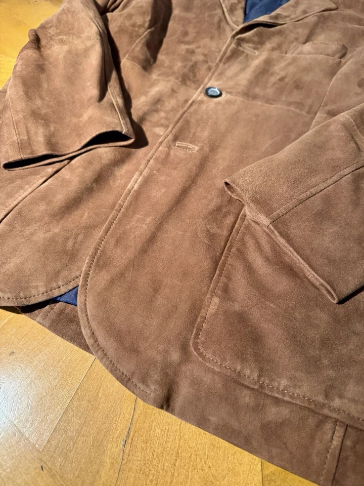 Abrigo Blazer Peter Millar Para Hombres Cuero Marrón Coñac Forrado Mediano Impecable Foto 4 de 4