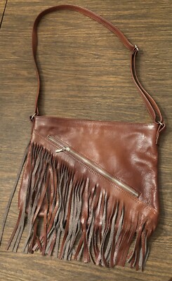 Leather Crossbody Bag With Fringe Boho, Hobo, Laptop NEW