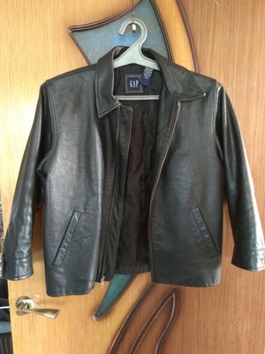 gap black leather jacket