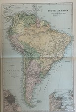 1893 S&uuml;damerika mit Einlage von Rio De Janeiro & Buenos Aires antike Karte